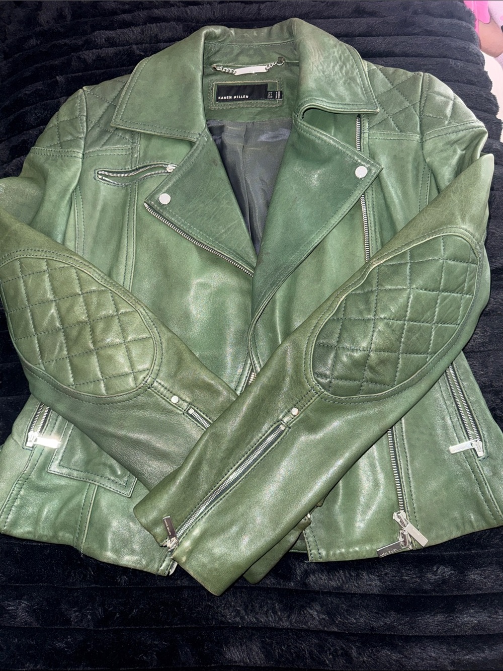 Karen Millen Green Quilted Leather Moto
Jacket